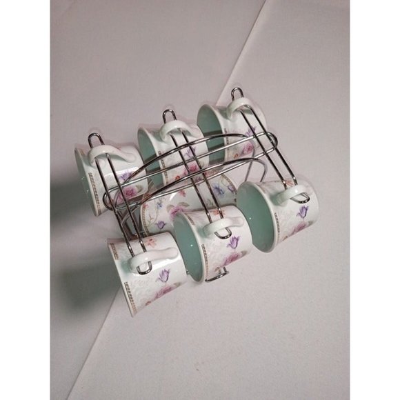 Lorren Home Trends Coffee Collection Mini Cup and Plate Set w/Rack - Picture 3 of 6